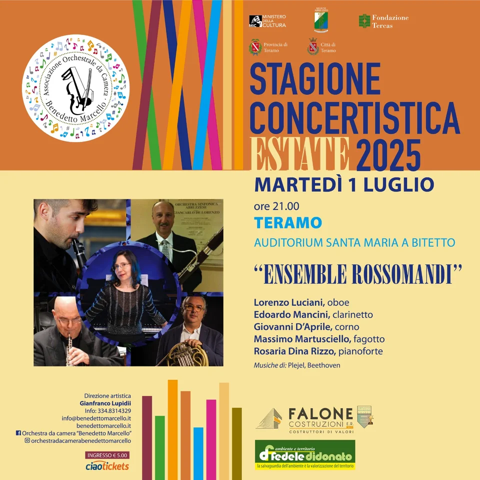 32^ stagione della "Benedetto Marcello", martedì a Teramo l'Ensemble Rossomandi