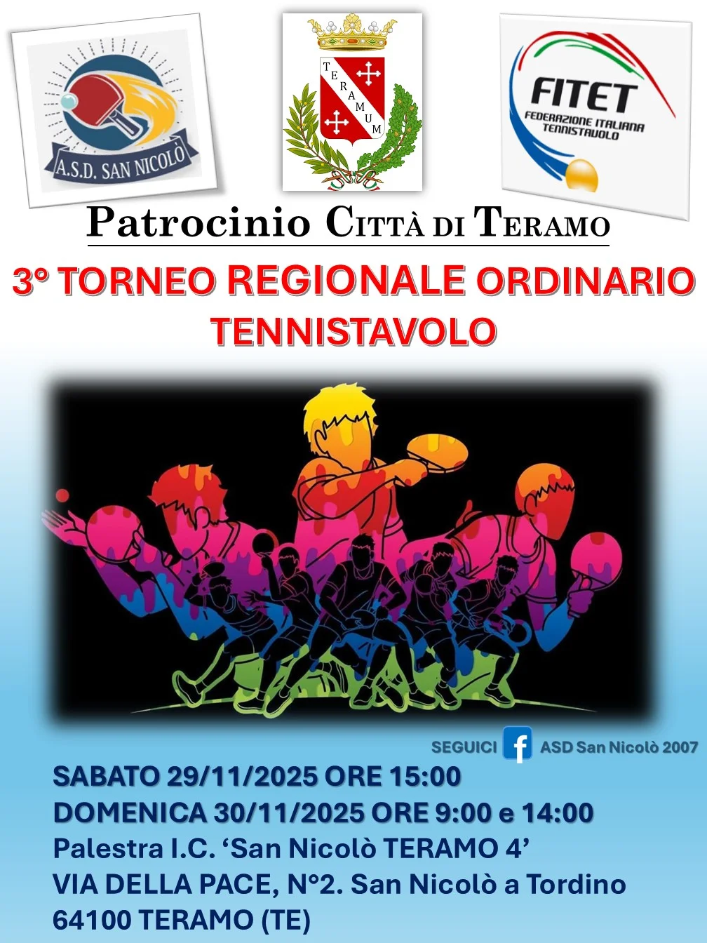 Tennis Tavolo, a San Nicolò il 3º Torneo regionale ordinario: due giorni di gare con atleti da tutto l’Abruzzo