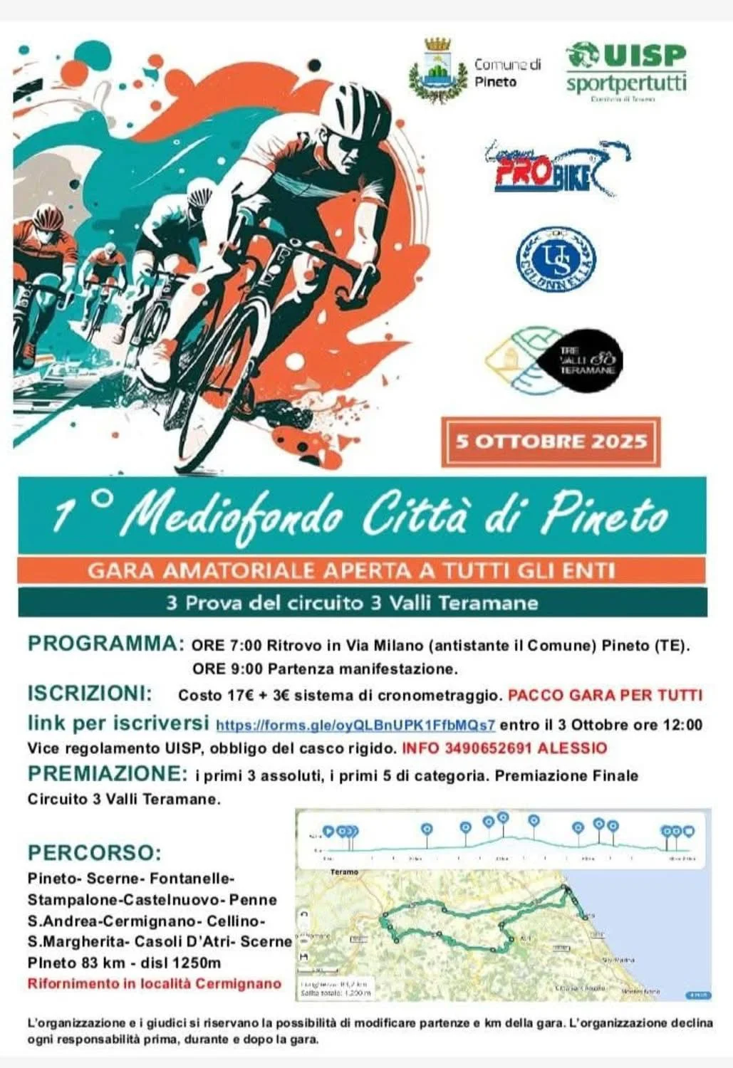 Ciclismo, prima edizione della mediofondo "Città di Pineto"