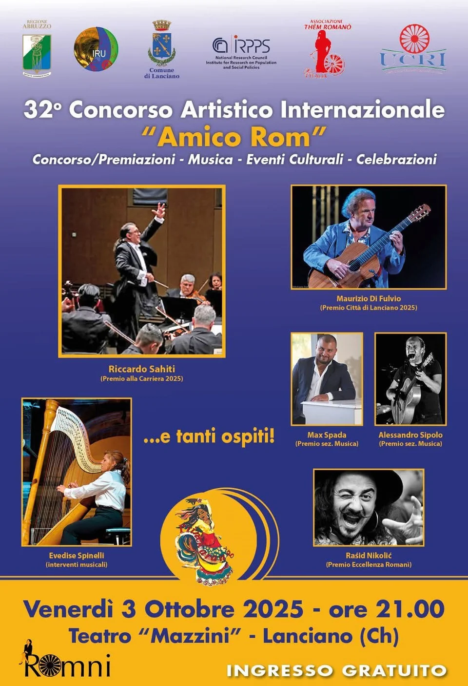 Lanciano, al via la 32esima edizione di Amico Rom: tra pace, memoria e grandi artisti internazionali