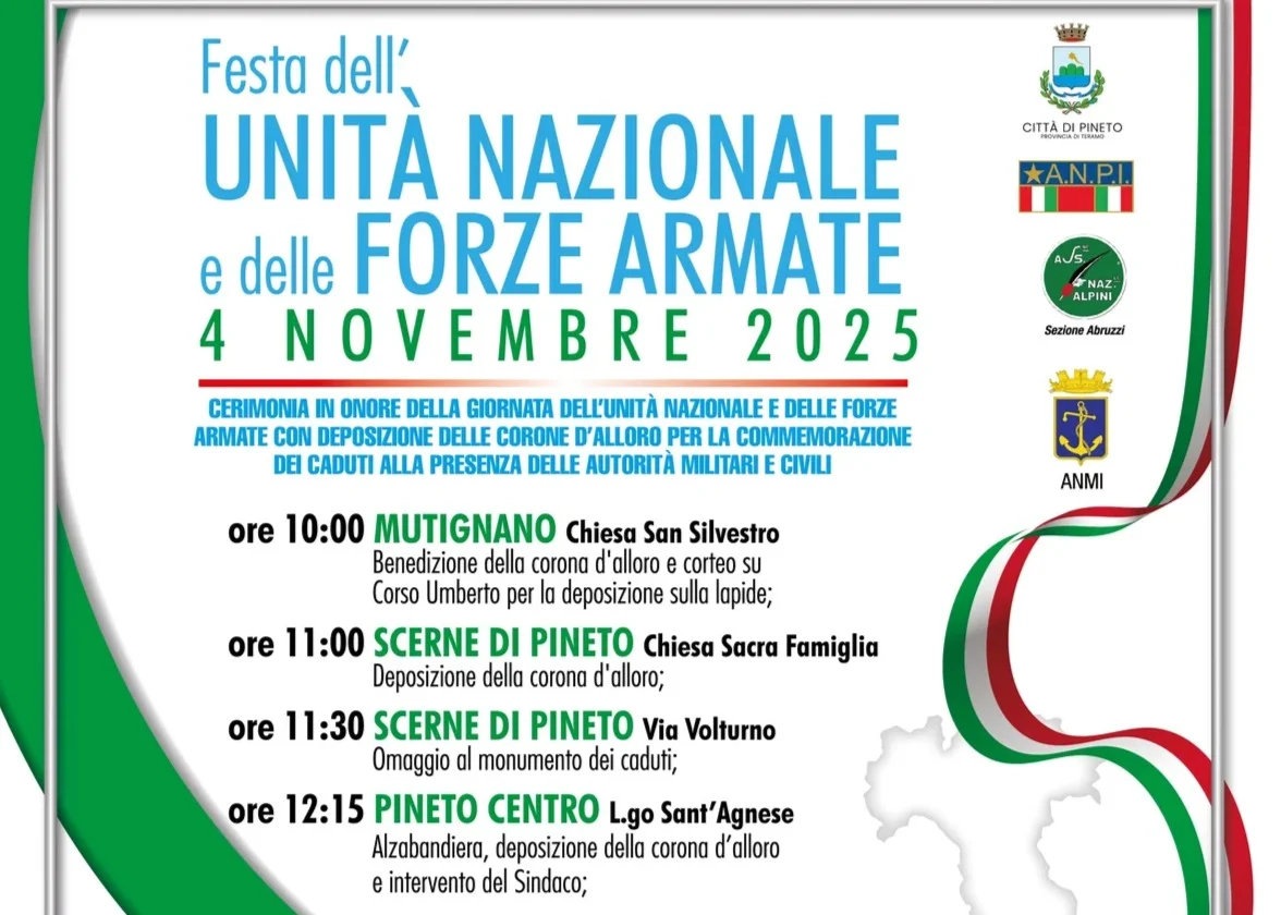Festa dell'Unità Nazionale e delle Forze Armate, a Pineto la celebrazione