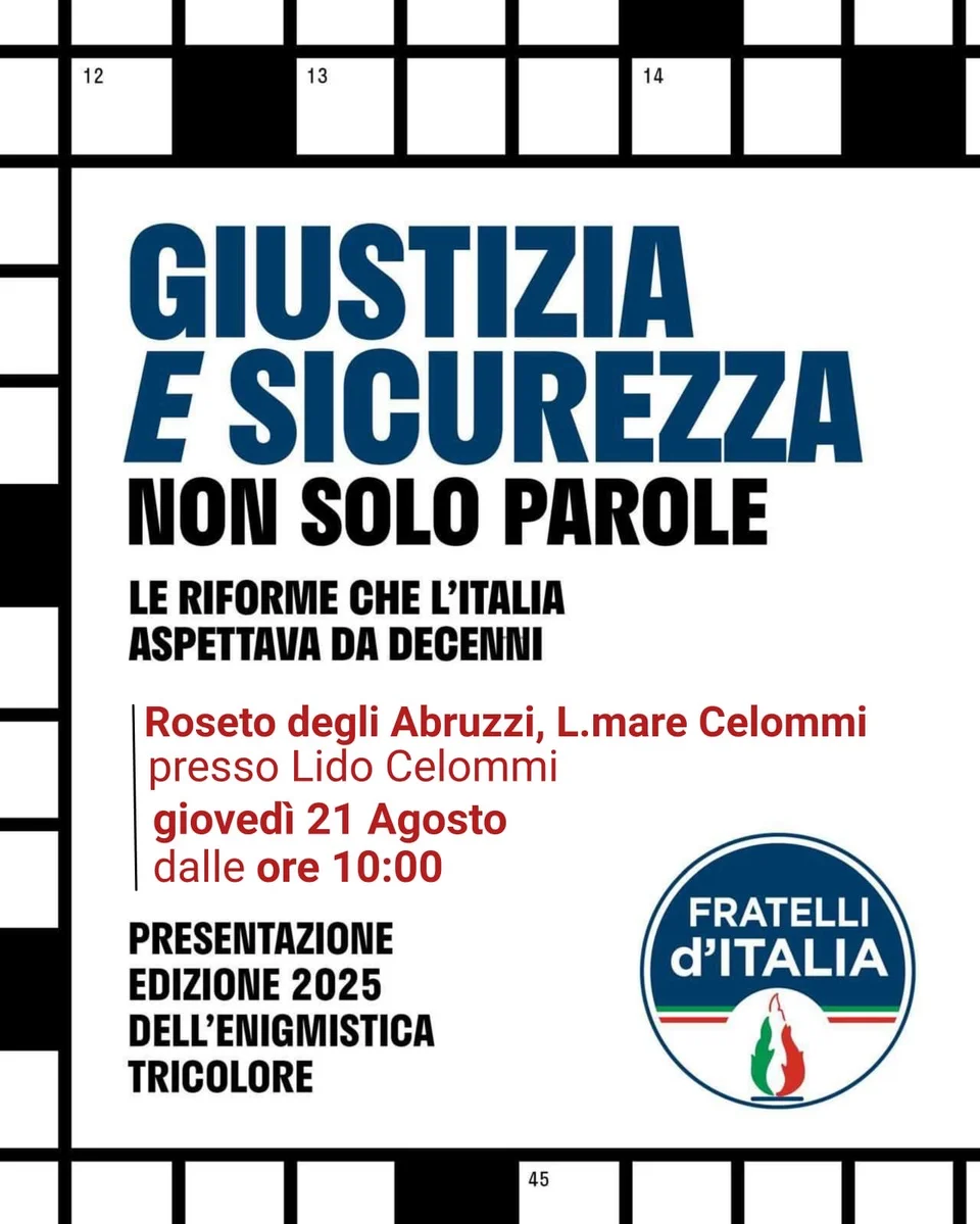 Tour estivo di Fratelli d'Italia con il "Quiz dei Patrioti", giovedì 21 a Roseto degli Abruzzi