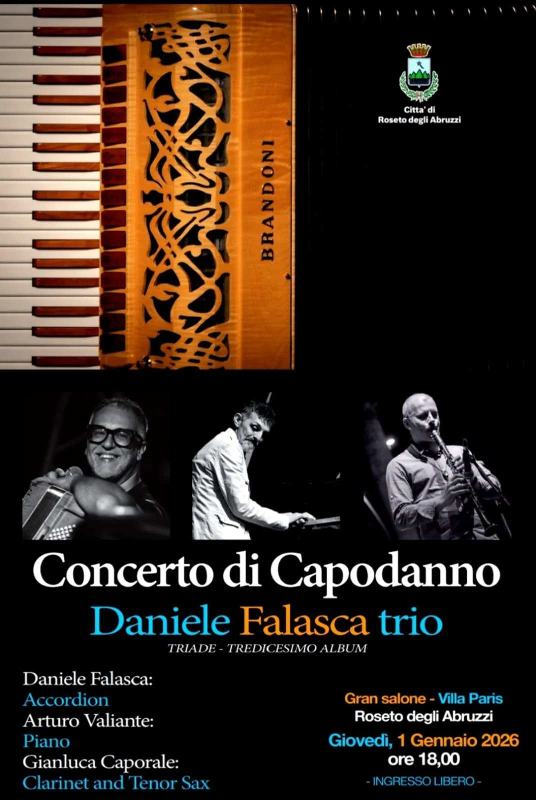 Roseto saluta il nuovo anno con il Concerto di Capodanno del Daniele Falasca Trio