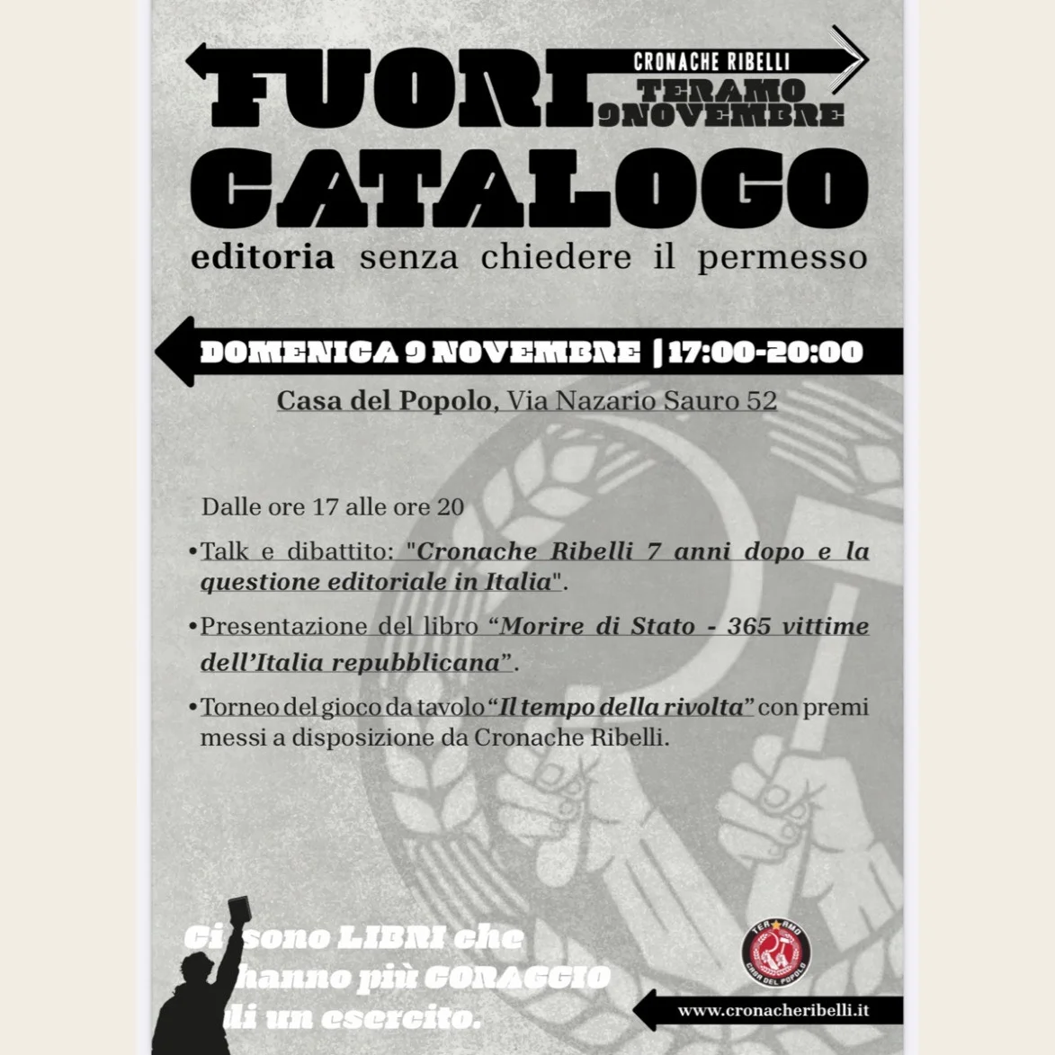 “Fuori Catalogo - editoria senza chiedere il permesso”, evento alla Casa del Popolo