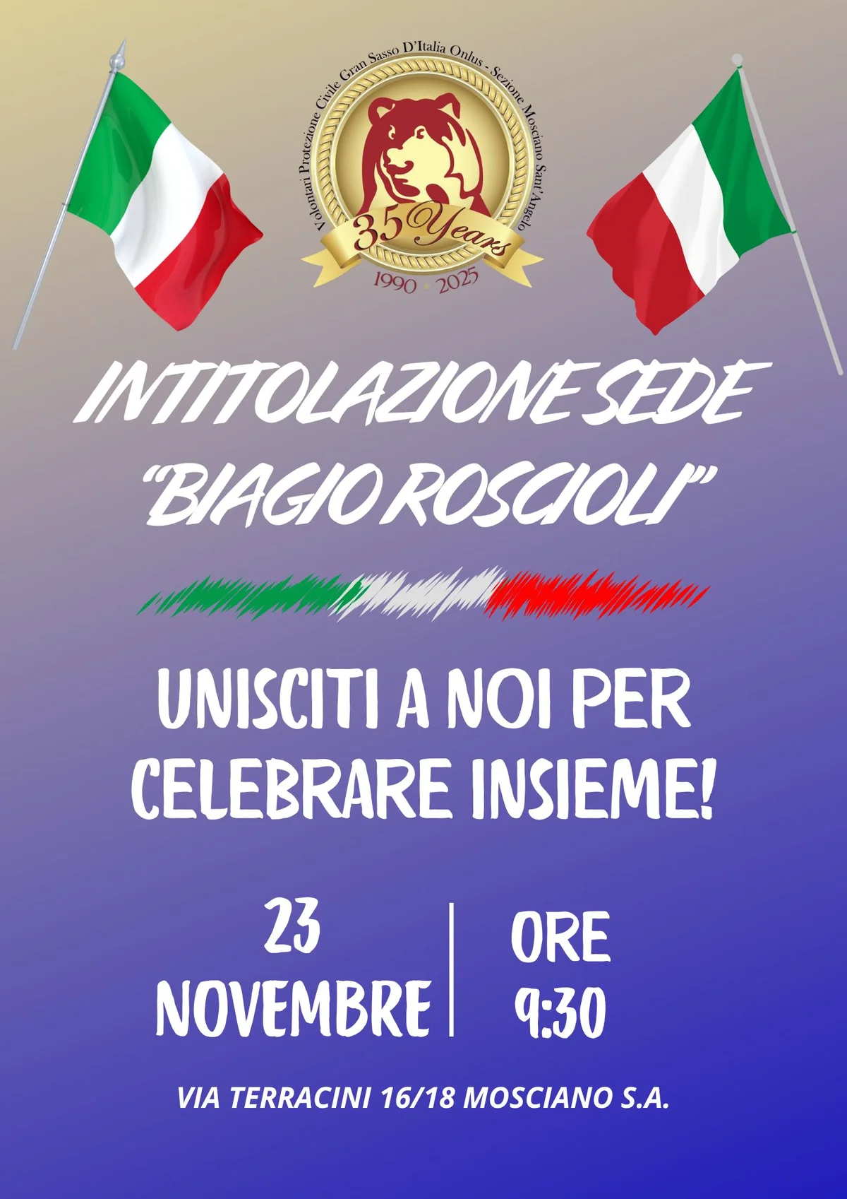 Festeggiamenti per i 35 anni di vita della Protezione Civile Gran Sasso D’Italia