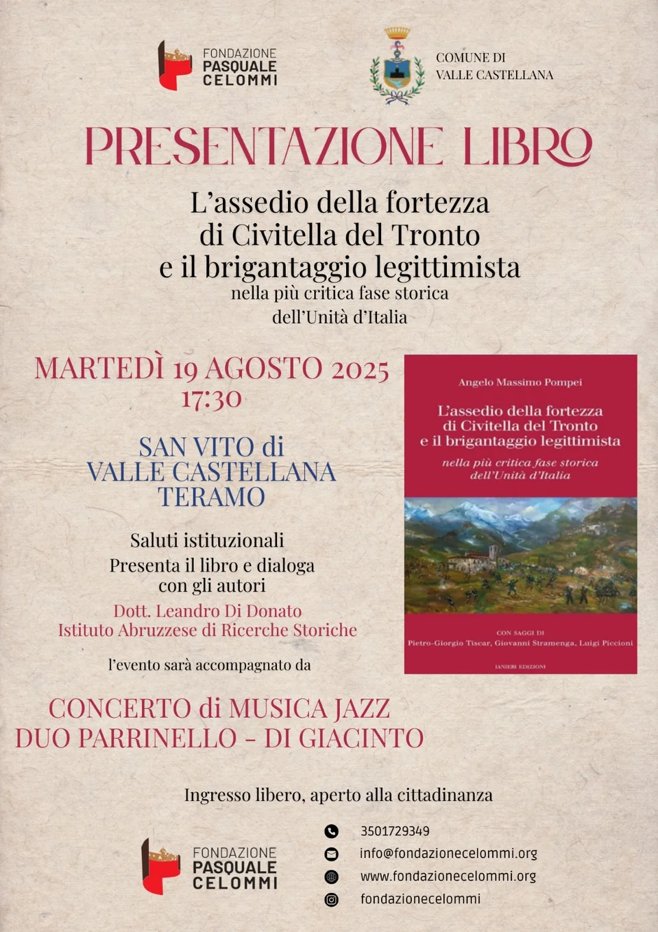 "L'assedio della fortezza di Civitella del Tronto e il brigantaggio", oggi la presentazione del libro a San Vito