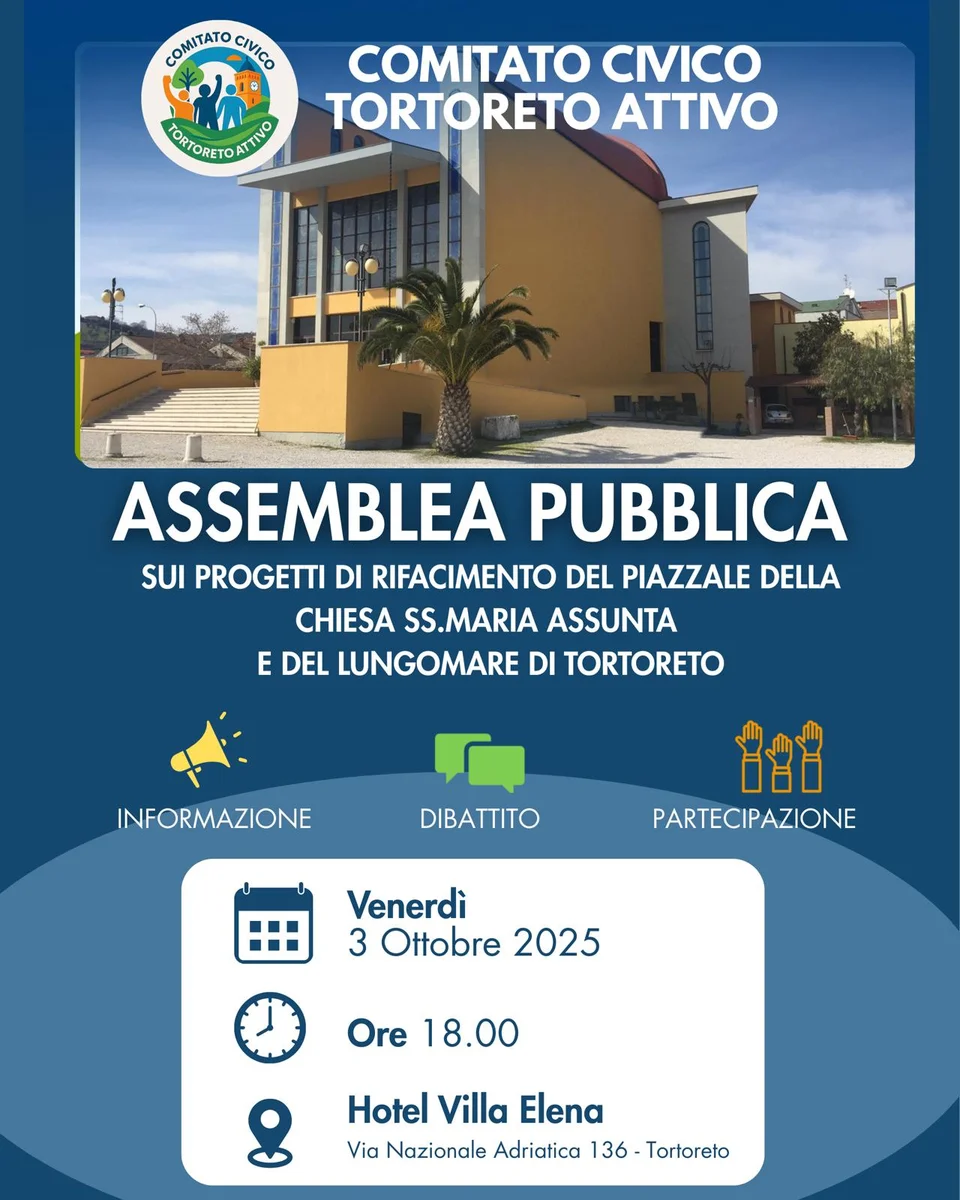 Lavori piazzale Chiesa SS Maria Assunta e lungomare: il comitato Tortoreto alto organizza assemblea pubblica