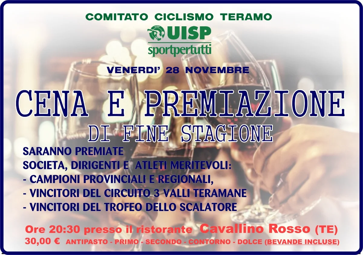 Uisp Ciclismo Teramo, venerdì la festa di fine anno
