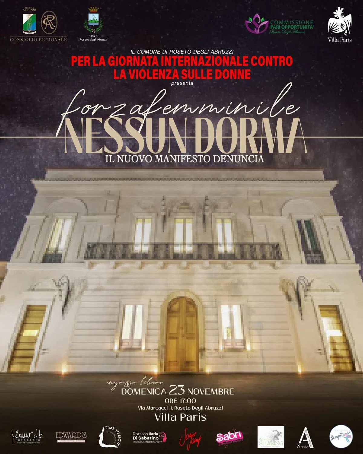 Roseto in prima linea contro la violenza di genere con l’evento “Nessun dorma”