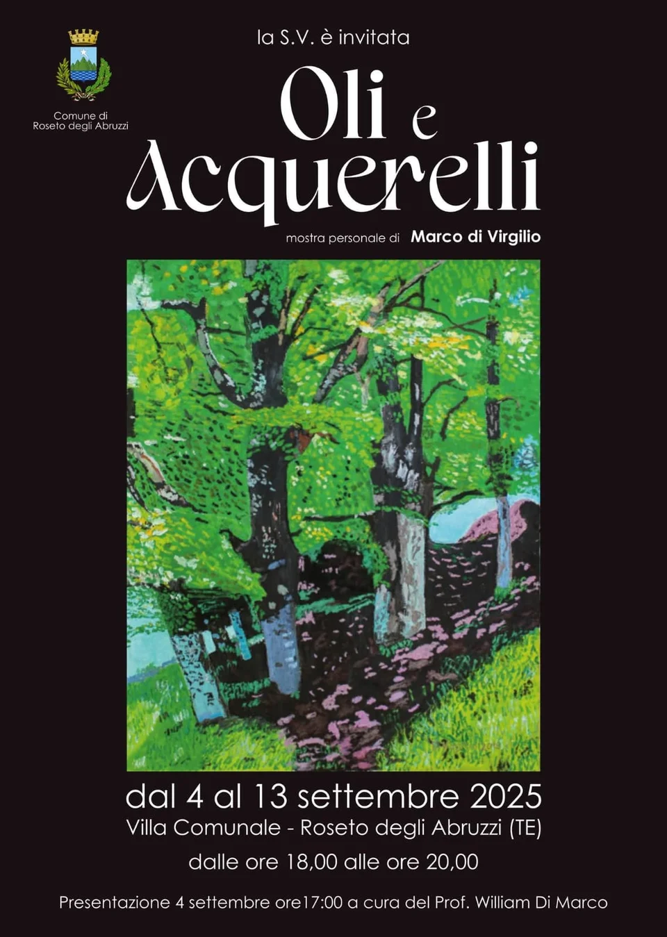 La mostra del pittore Marco Di Virgilio alla Villa Comunale di Roseto