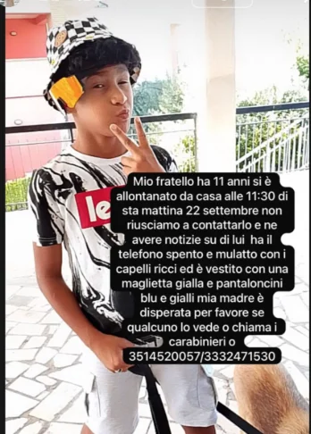 Bambino di 11 anni scomparso a Teramo: ritrovato dai carabinieri
