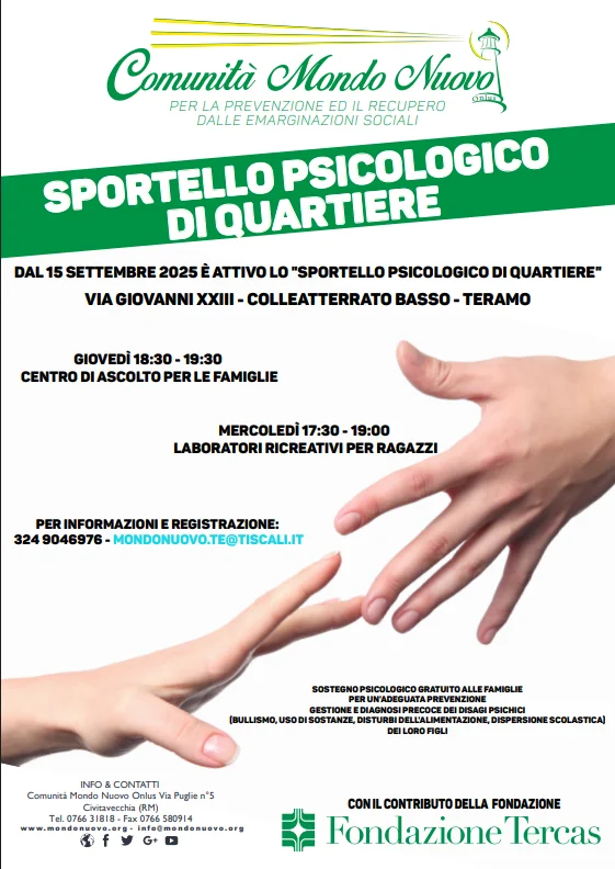 Progetto "Sportello psicologico di quartiere": sarà attivo da lunedì 15 a Colleatterrato