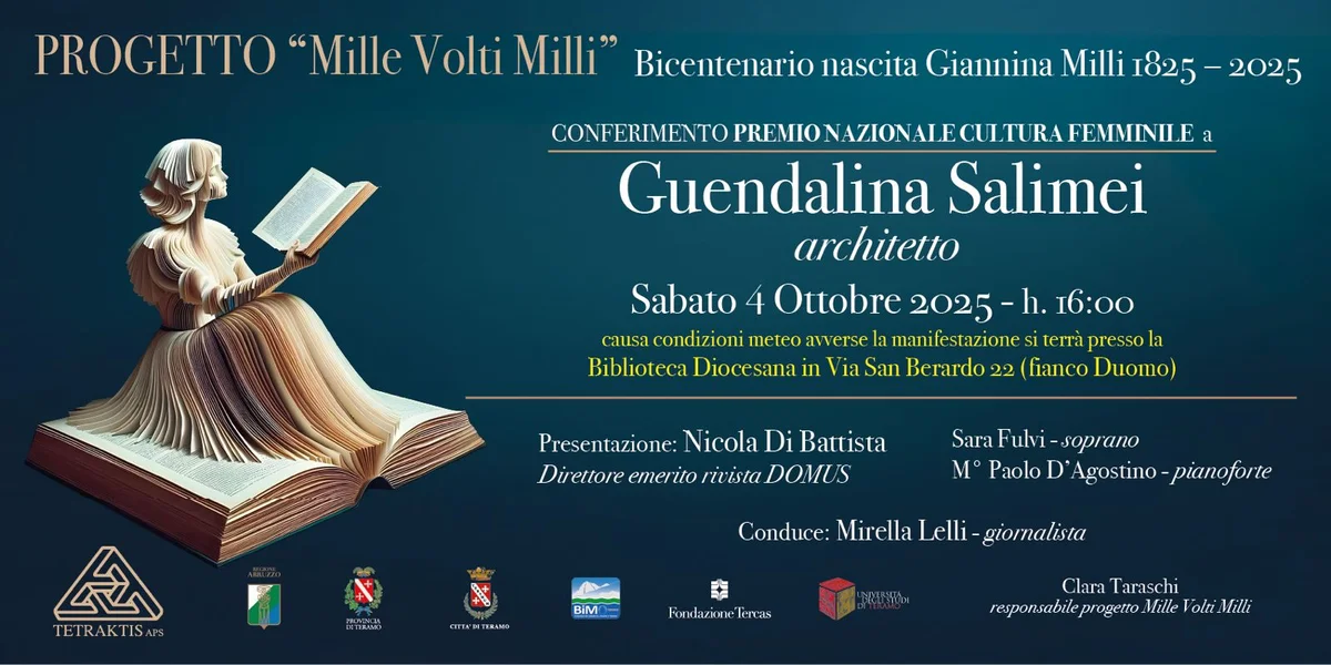 Cambio di sede per il Premio "Mille Volti Milli", la cerimonia sarà nella Biblioteca Diocesana