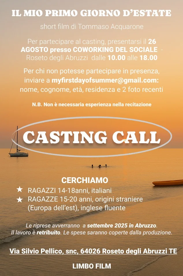 “Il mio primo giorno d’estate”, nuovi provini a Roseto degli Abruzzi per il cortometraggio