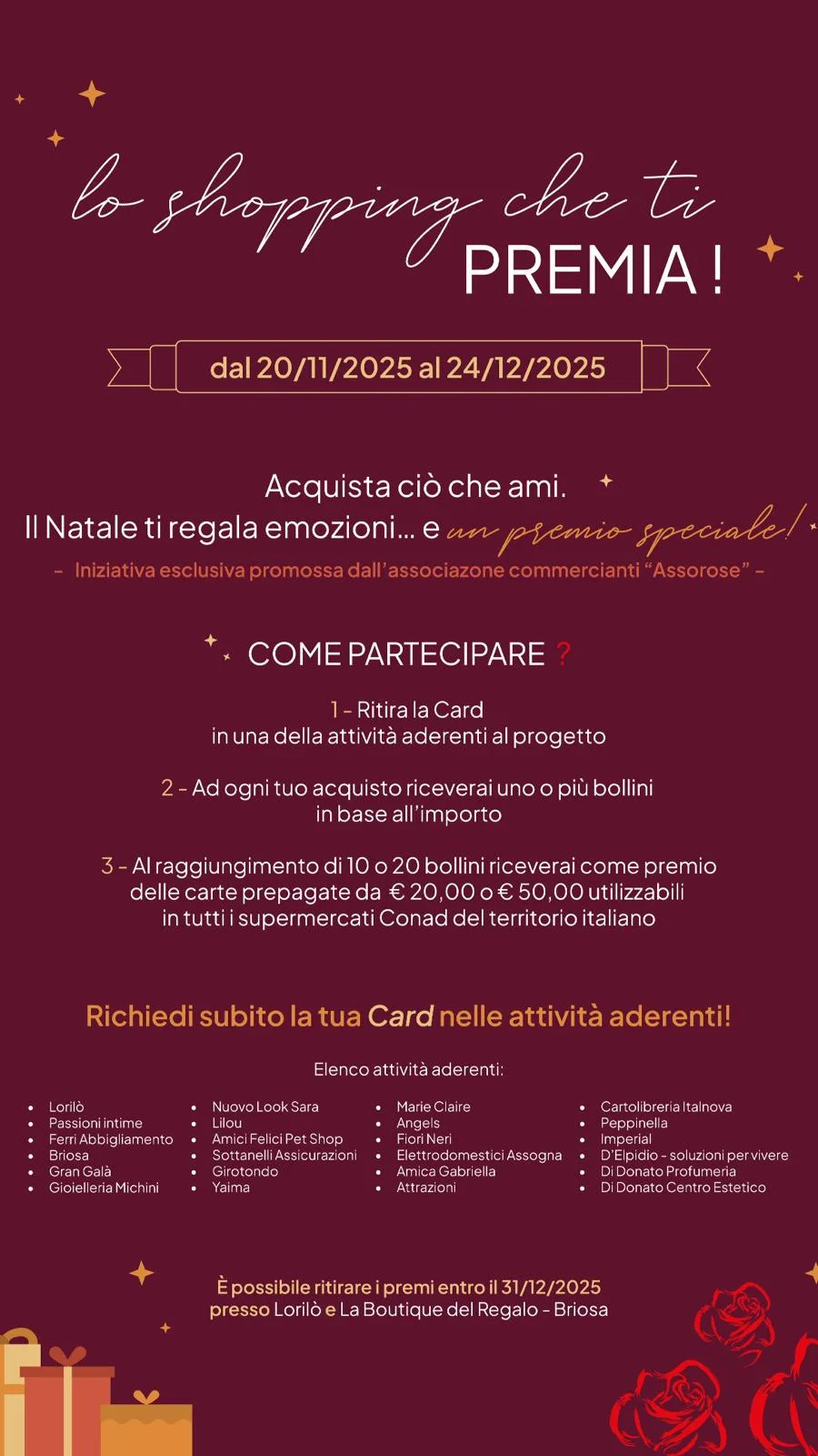 “Lo Shopping che Ti Premia!”, iniziativa dell'associazione Commercianti “Assorose”