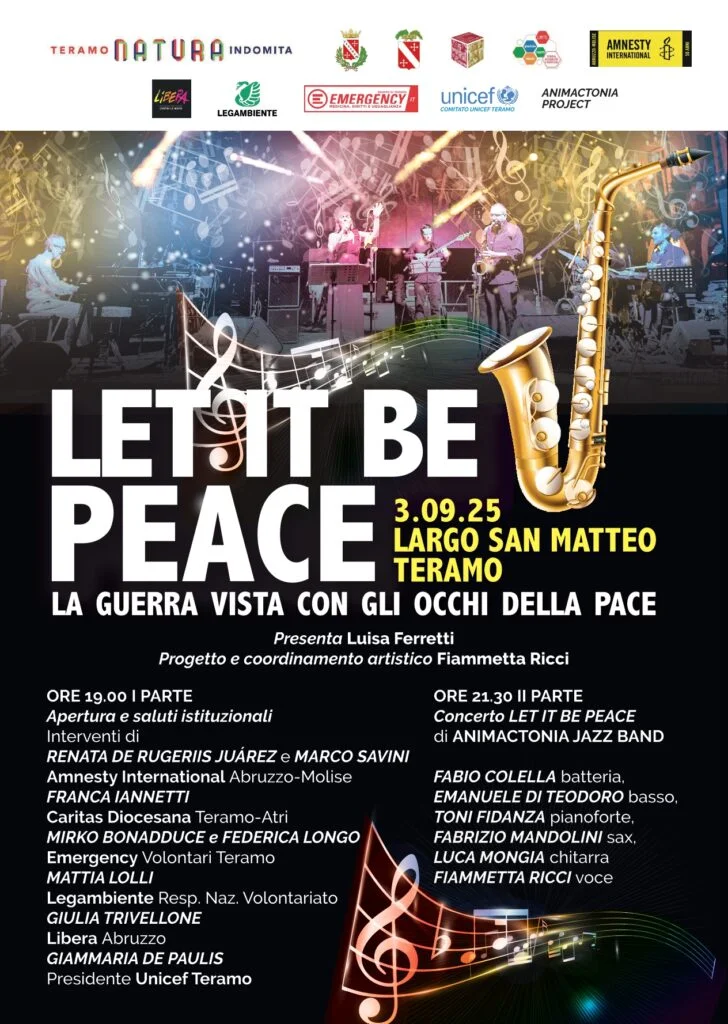 "Let it be peace": a Teramo la manifestazione per la pace con musica e testimonianze