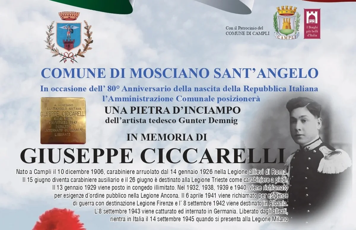Mosciano, una pietra d'inciampo in onore del Carabiniere Giuseppe Ciccarelli