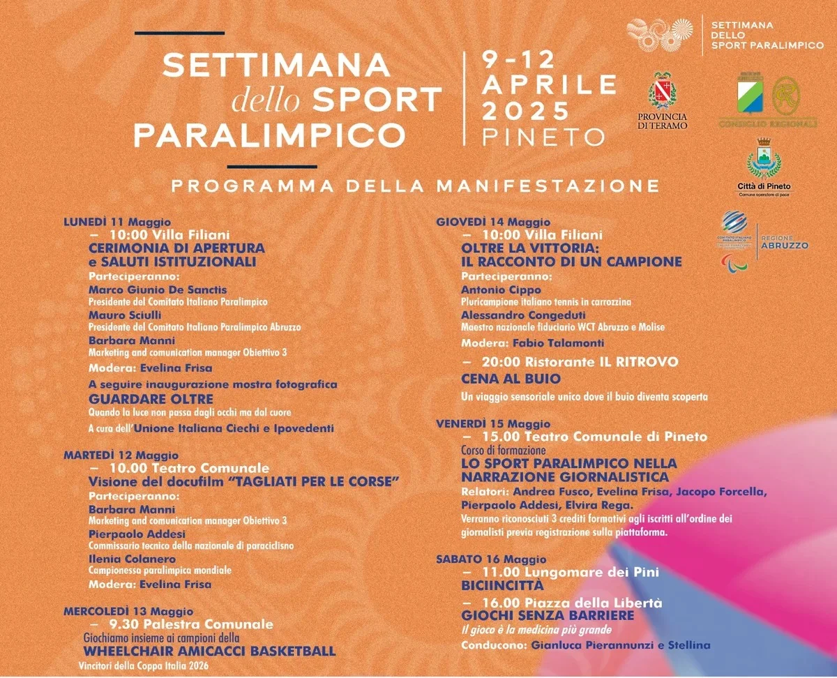 Pineto, torna la settimana dello Sport Paralimpico dall'11 al 16 maggio