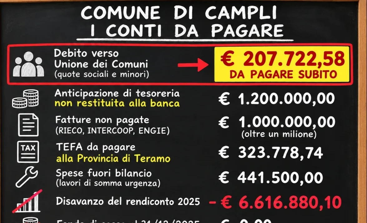 Campli, altri 207.000 euro da pagare: l’Unione dei Comuni batte cassa