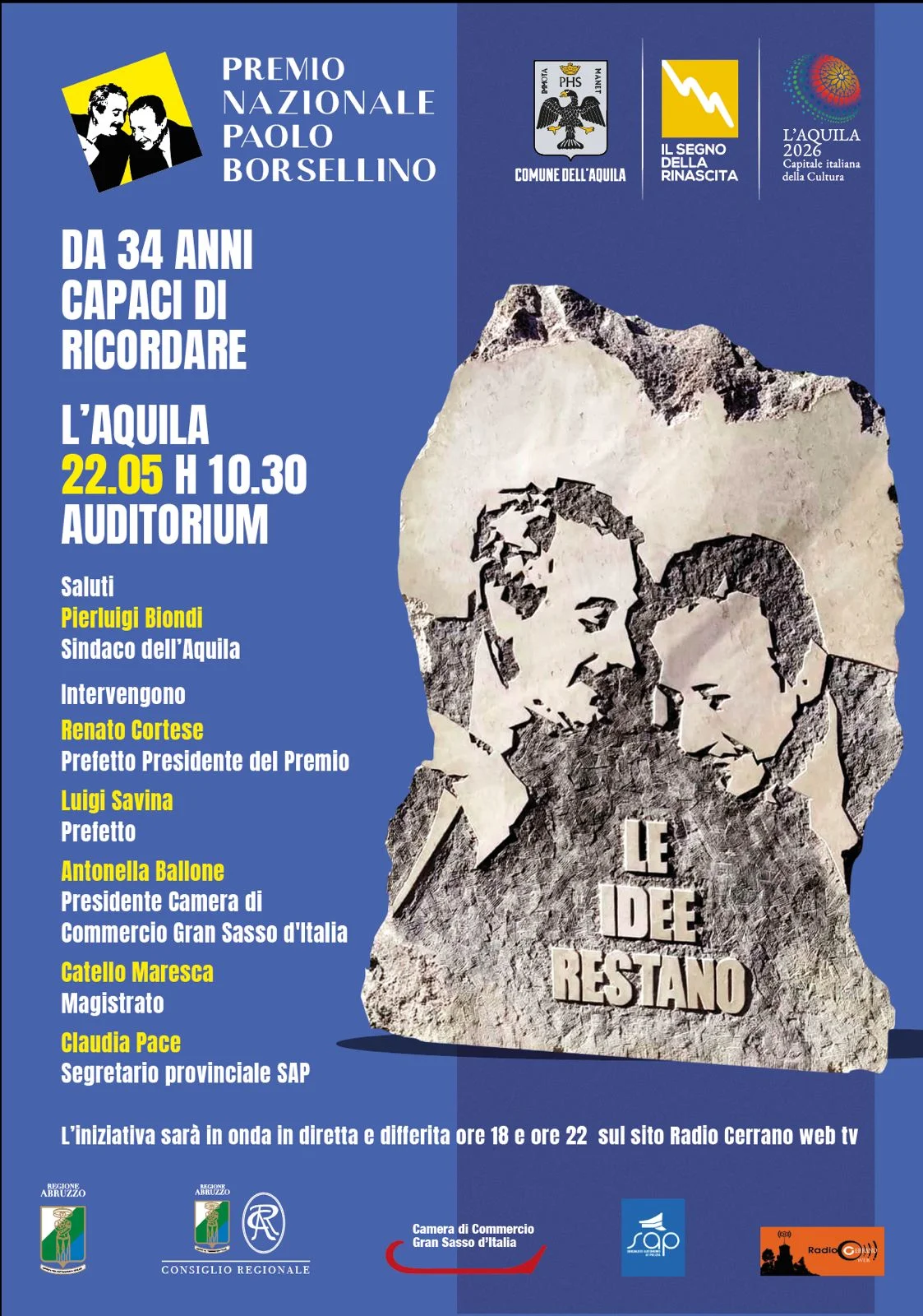 34° Premio Borsellino, la prima presentazione a L'Aquila