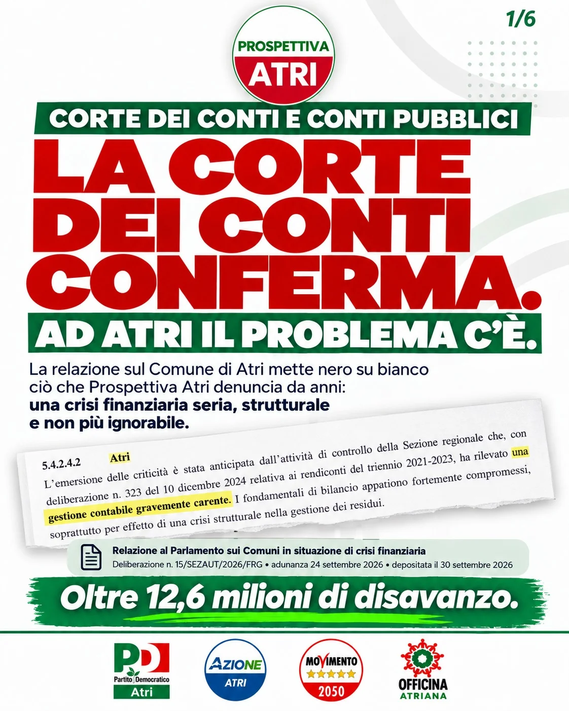 Atri, la Corte dei conti conferma quello che Prospettiva Atri denuncia da anni