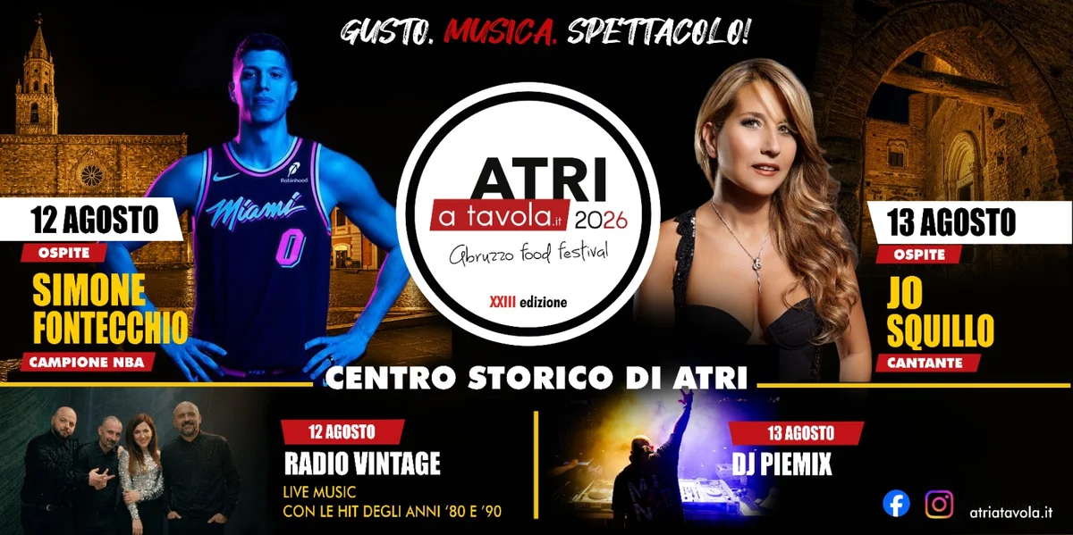 “Atri a Tavola” con l'energia di Jo Squillo e il cestista NBA Fontecchio