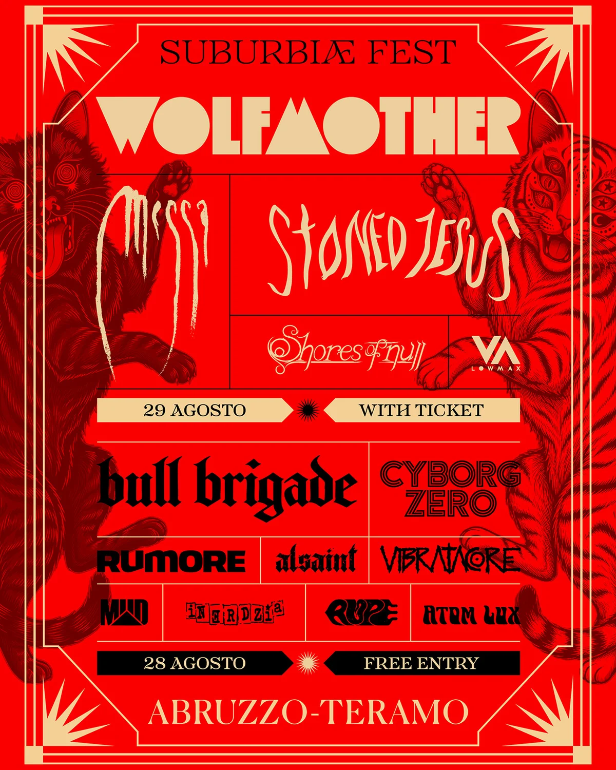 A Teramo il Suburbiae Unexpected Fest 2026 con i Bull Brigade e i Wolfmother
