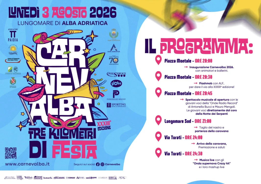 Carnevale estivo di Alba Adriatica, il 2 e il 3 agosto la XXXIII edizione