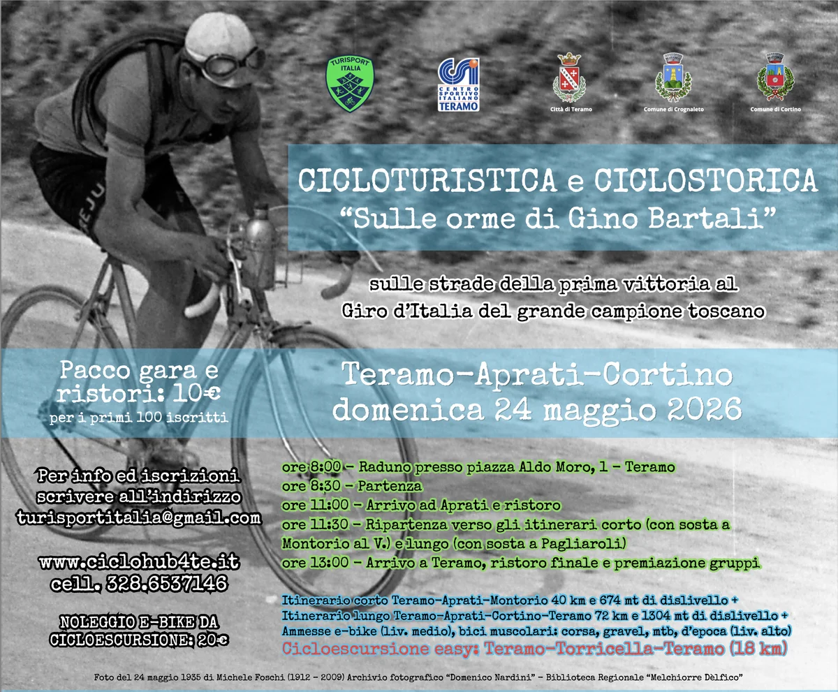 Cicloturistica e Ciclostorica dedicata a Gino Bartali: domenica sulle strade teramane