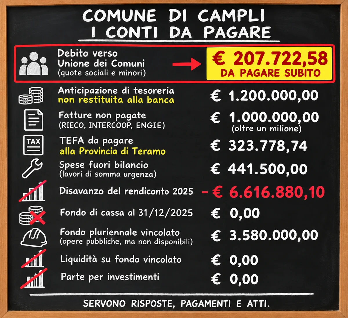 Campli, altri 207.000 euro da pagare: l’Unione dei Comuni batte cassa