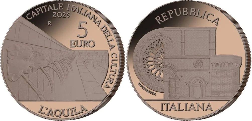 Una moneta per L'Aquila Capitale Italiana della Cultura 2026
