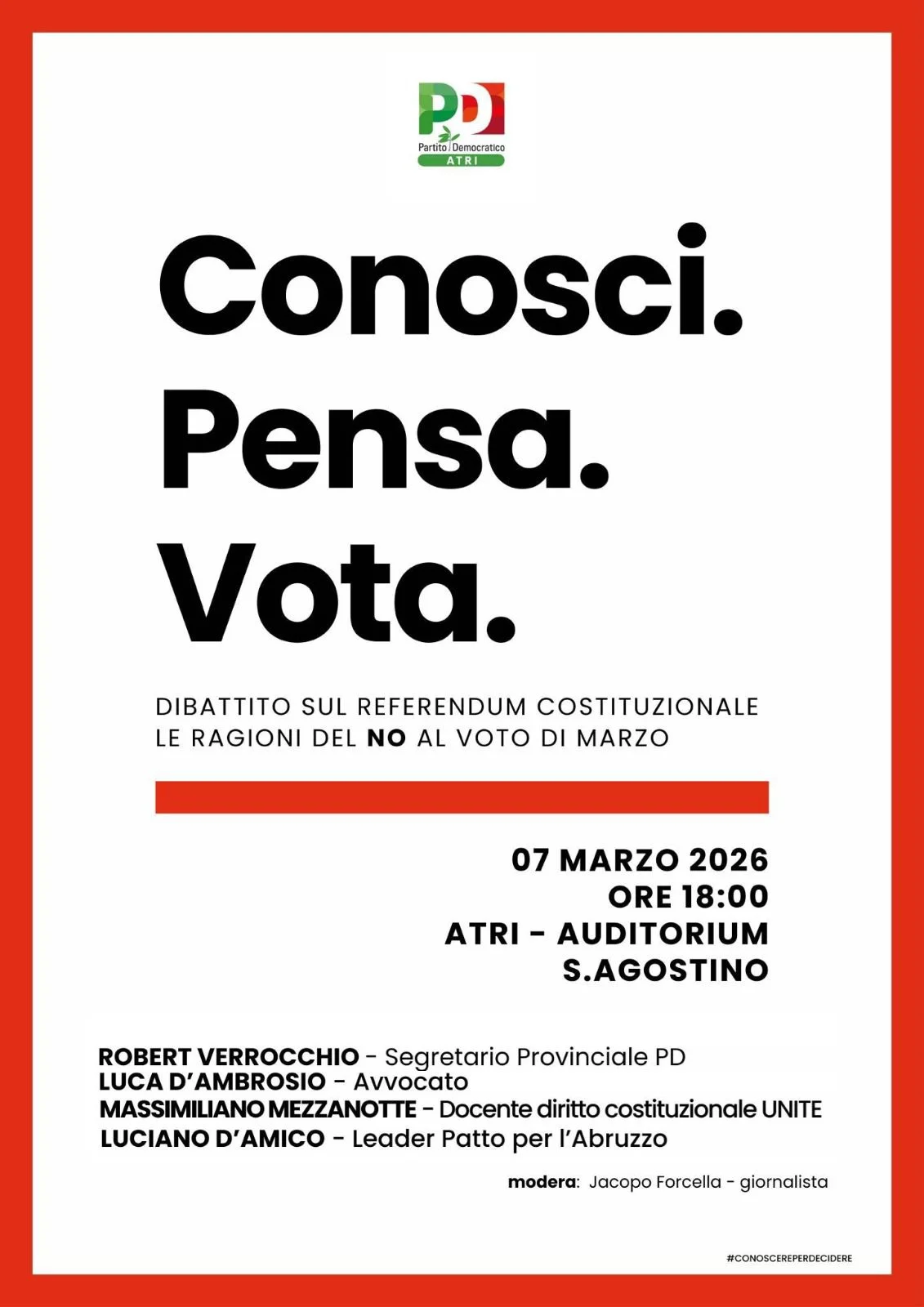 Ad Atri il 7 marzo incontro pubblico sulle ragioni del NO al referendum costituzionale