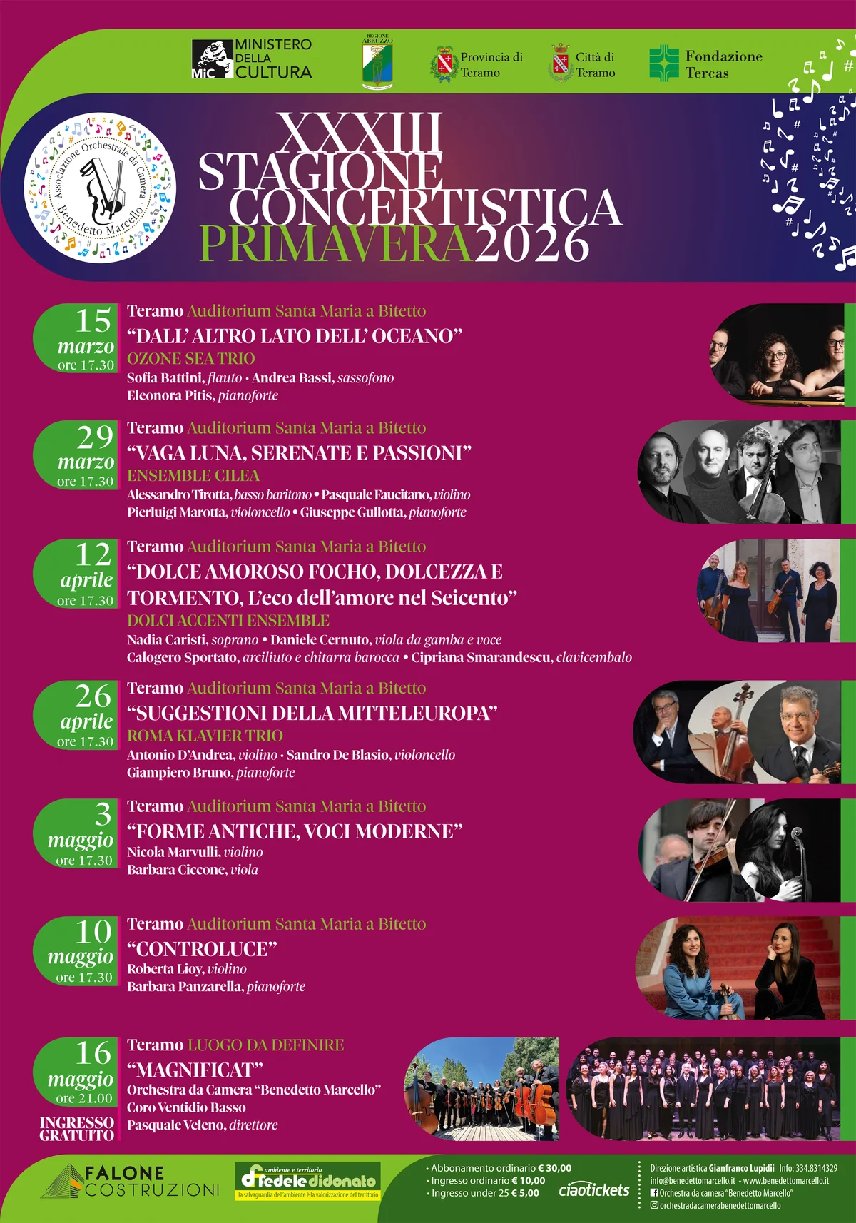 XXXIII Stagione Concertistica Benedetto Marcello: 6 appuntamenti dedicati alla musica da camera