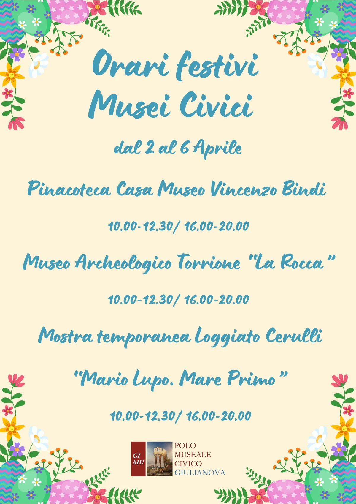 Musei Civici di Giulianova, orari e aperture durante le feste pasquali