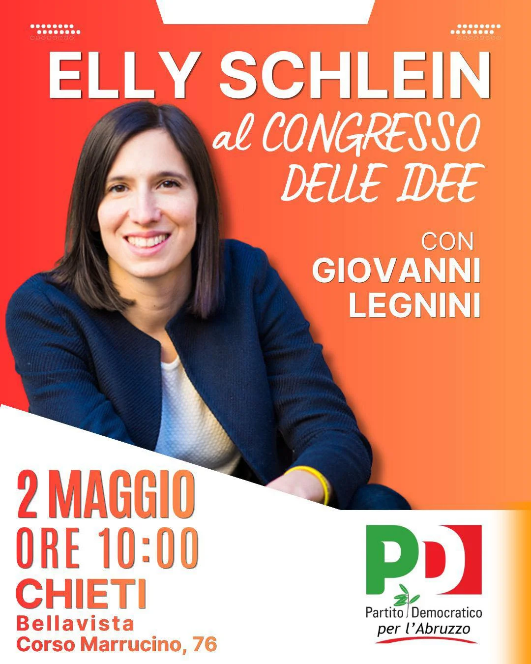 Elly Schlein sabato a Chieti per Legnini e il Congresso delle idee