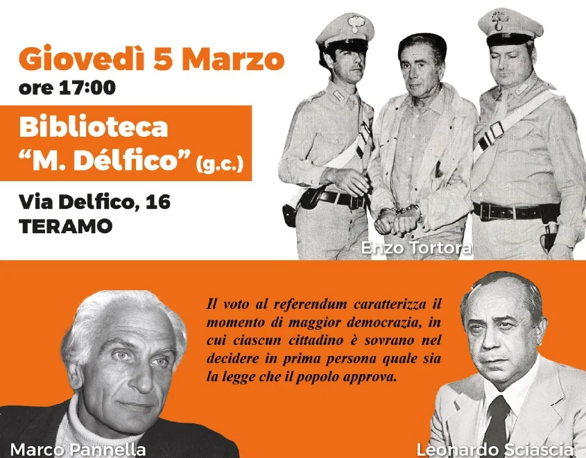 Referendum, incontro a Teramo del Comitato per il Sì Pannella-Sciascia-Tortora