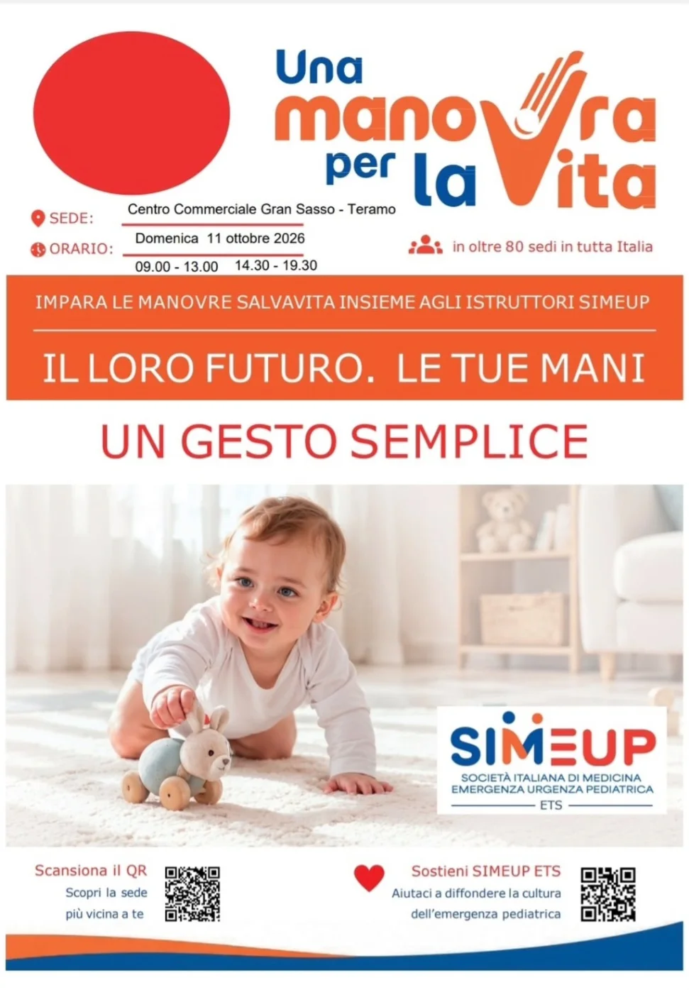 “Una mano per la vita”, giornata sulle manovre salvavita pediatriche al Centro Commerciale Gran Sasso