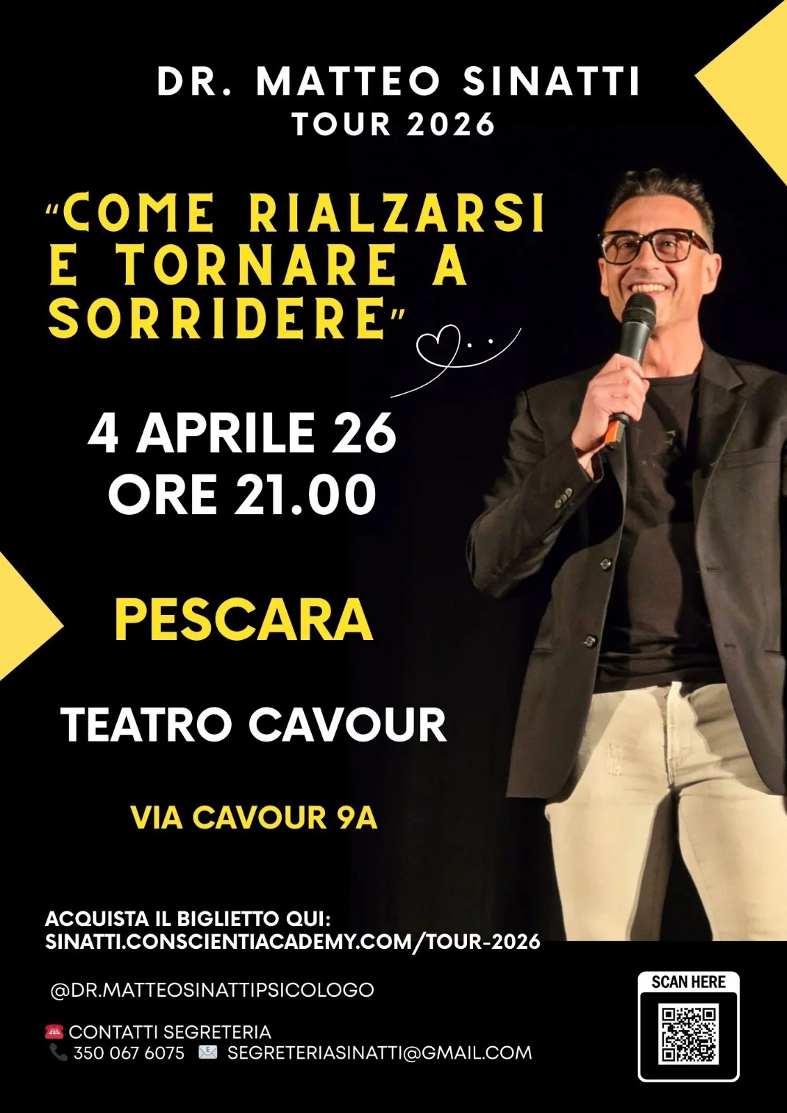 “Come rialzarsi e tornare a sorridere”, il noto psicologo Matteo Sinatti sabato a Pescara