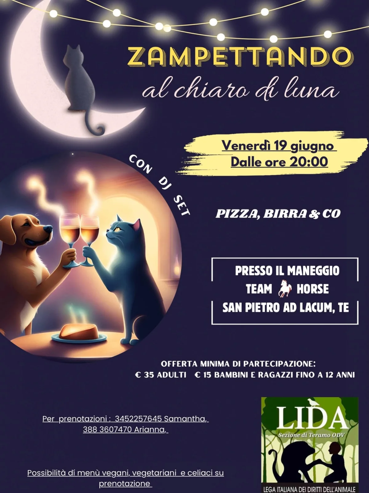 Zampettando al Chiaro di Luna, cena di beneficenza della Lida Teramo