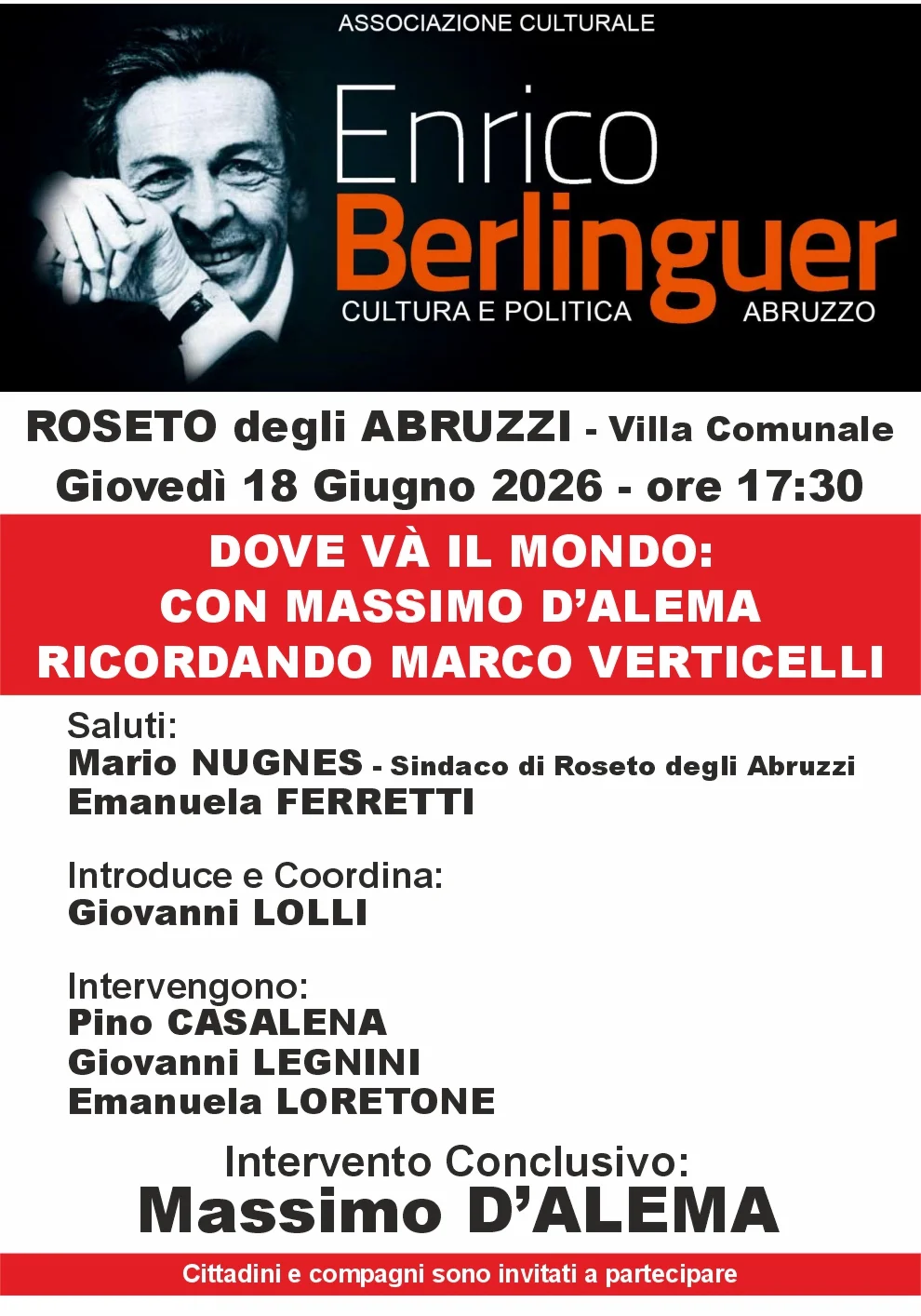 Massimo D'Alema a Roseto in ricordo di Marco  Verticelli