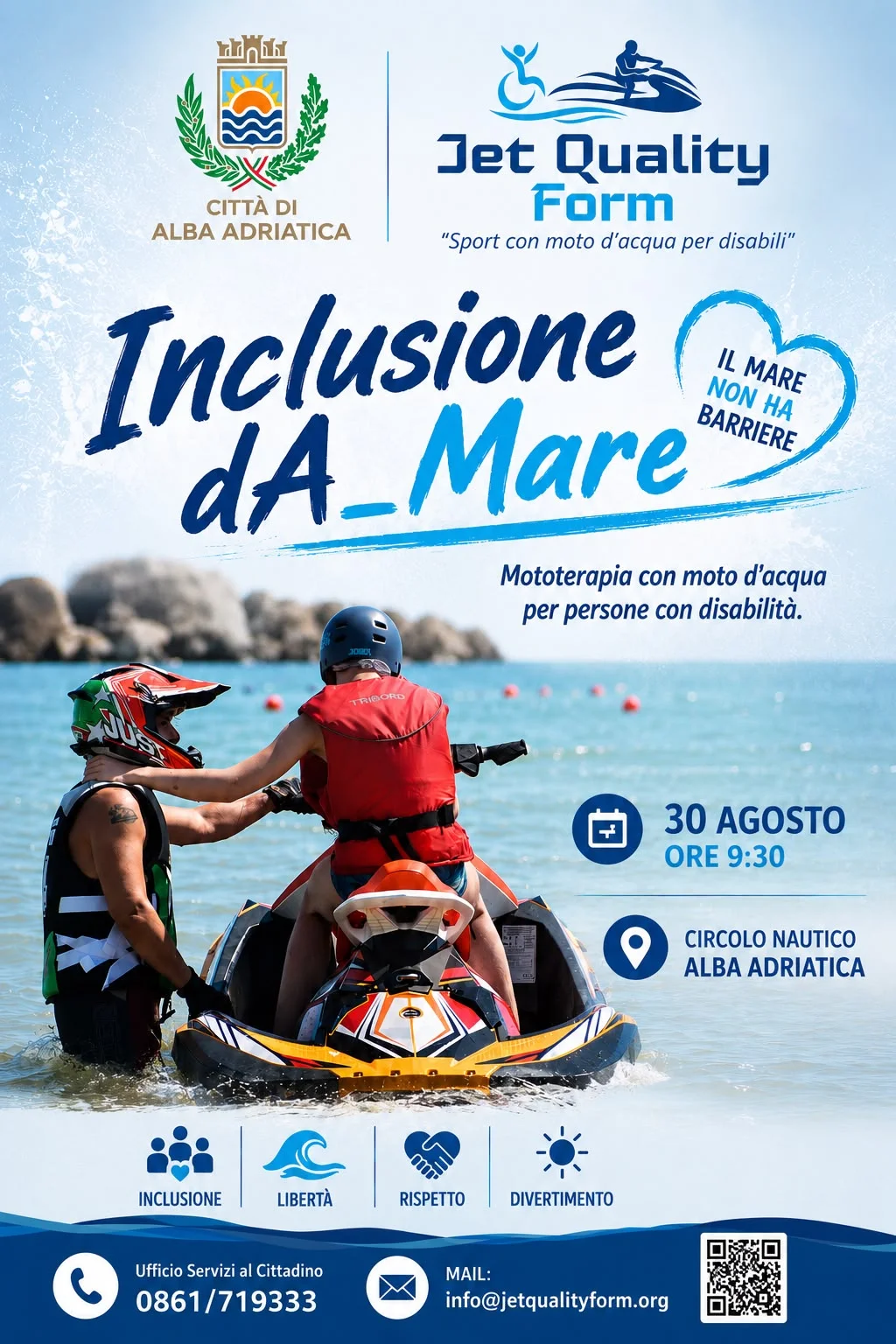 "Inclusione dA-Mare", ad Alba Adriatica la mototerapia in acqua per diversamente abili