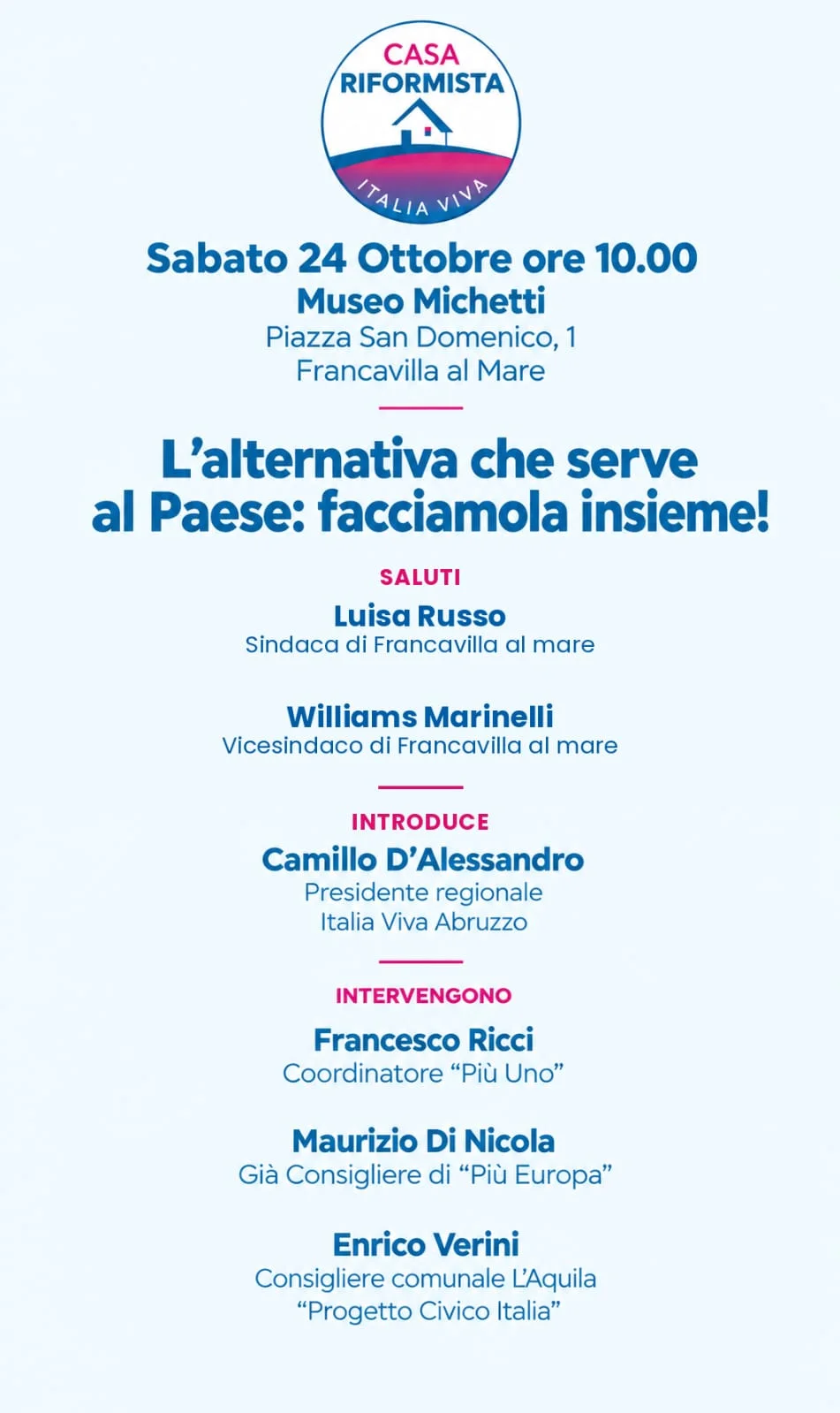 L'Alternativa che serve, domani l'assemblea regionale di Italia Viva-Casa Riformista