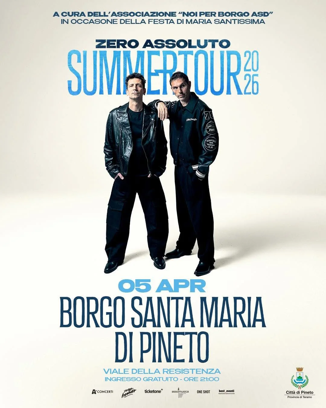 Gli Zero Assoluto protagonisti della Festa di Borgo Santa Maria a Pineto