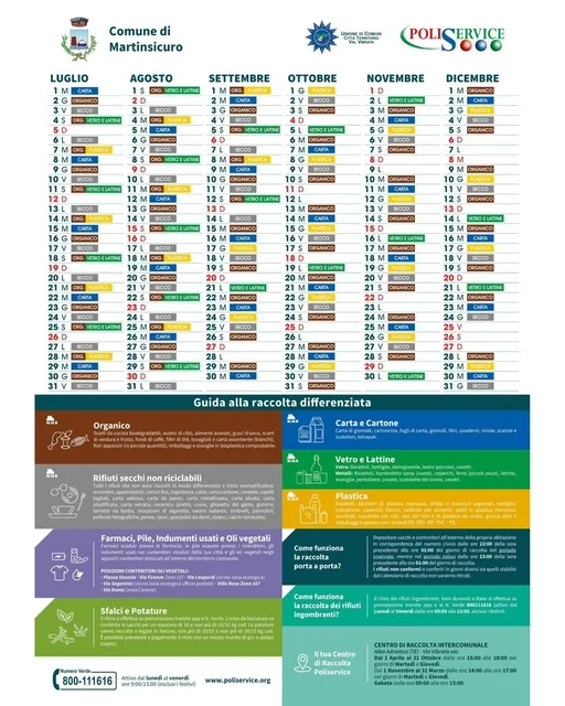Martinsicuro, in distribuzione il calendario cartaceo per la raccolta differenziata 2026