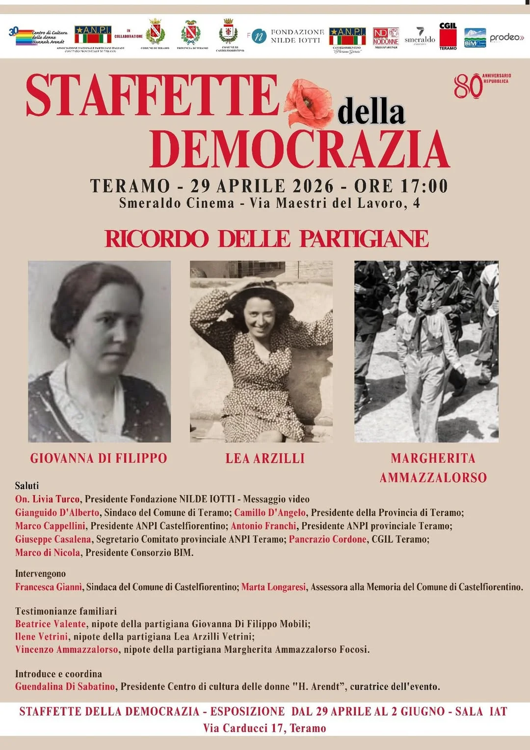 "Staffette della democrazia", a Teramo il ricordo di Lea Arzilli Vetrini, Giovanna Di Filippo Mobili e  Margherita Ammazzalorso