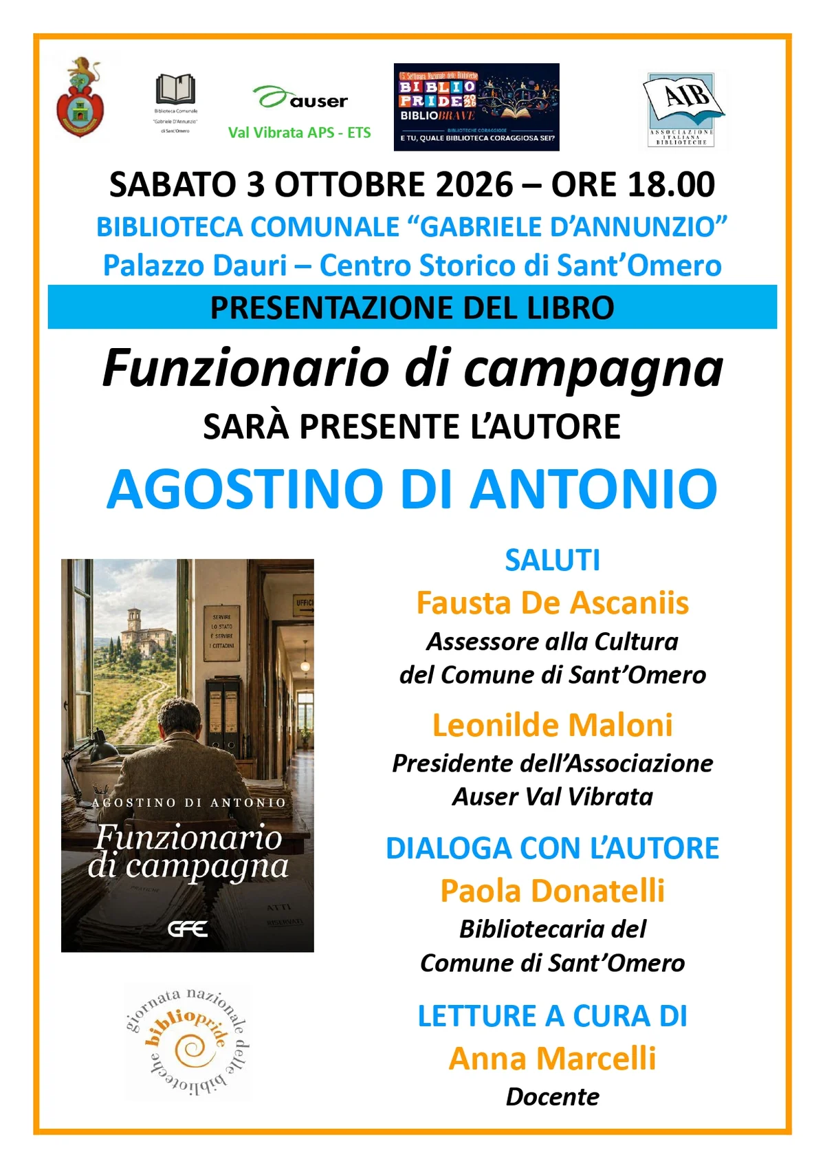 Sabato a Sant'Omero la presentazione del libro “Funzionario di campagna”