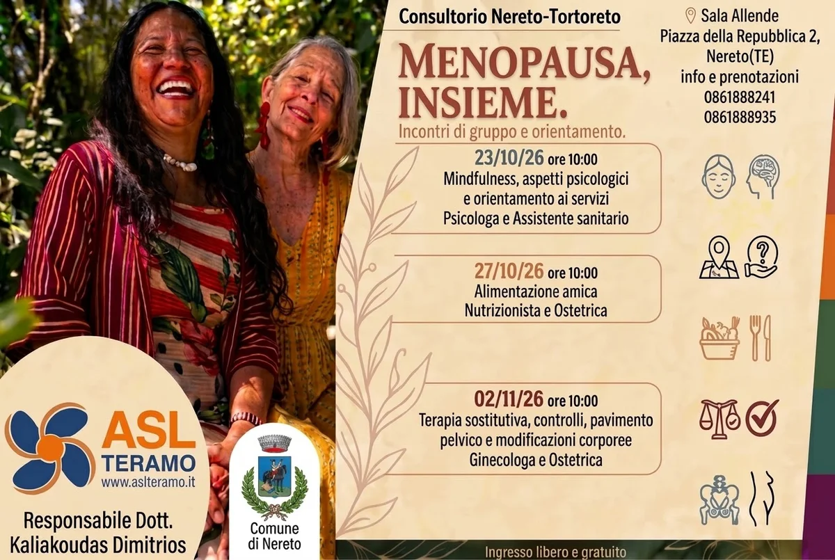 Menopausa, incontri a Nereto e a Montorio al Vomano